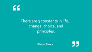 There are 3 constants in life…
change, choice, and
principles.
Steven Covey
 