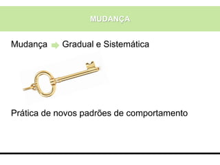 MUDANÇA
Mudança Gradual e Sistemática
Prática de novos padrões de comportamento
 
