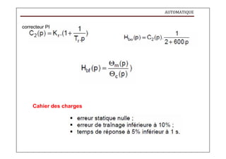 AUTOMATIQUE
correcteur PI
Cahier des charges
 