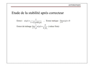 AUTOMATIQUE
Etude de la stabilité après correcteur
 