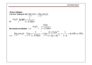 AUTOMATIQUE
(
-Erreur statique :
Or =
On envoie un échelon ==> =
==> =
 