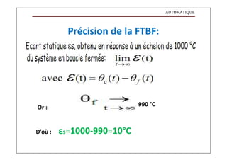 AUTOMATIQUE
Précision de la FTBF:
Or : 990 °C
D’où : εs=1000-990=10°C
 
