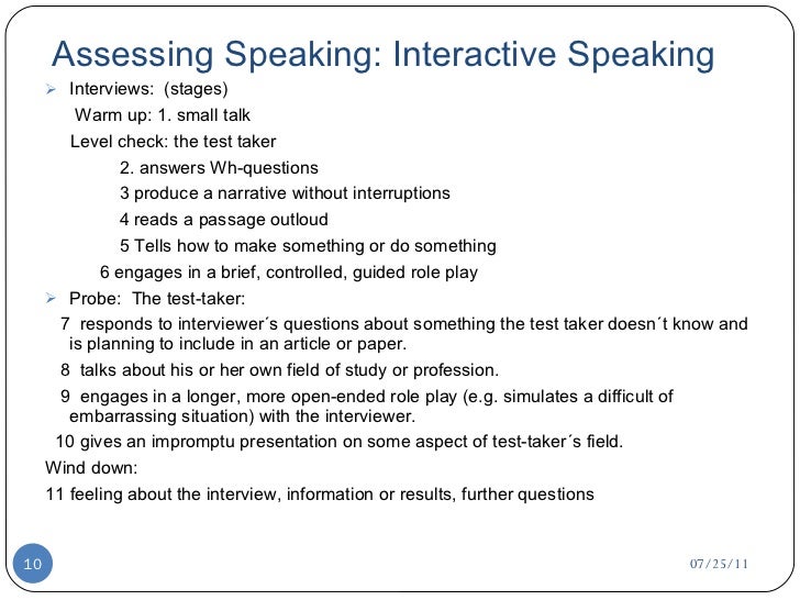 Assessing speaking skills Assessing speaking skills
