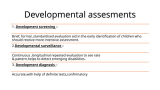 Comprehensive Assessment of Child Development and Screening Tools | PPTX
