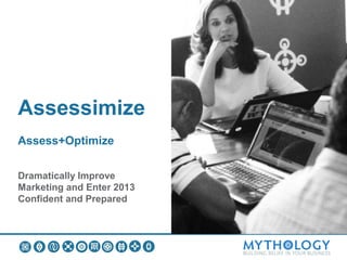 Assessimize
Assess+Optimize

Dramatically Improve
Marketing and Enter 2013
Confident and Prepared
 