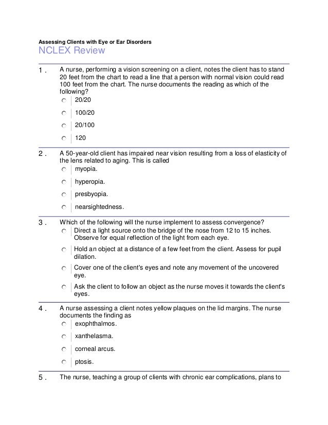 Assessing clients with eye or ear disorders