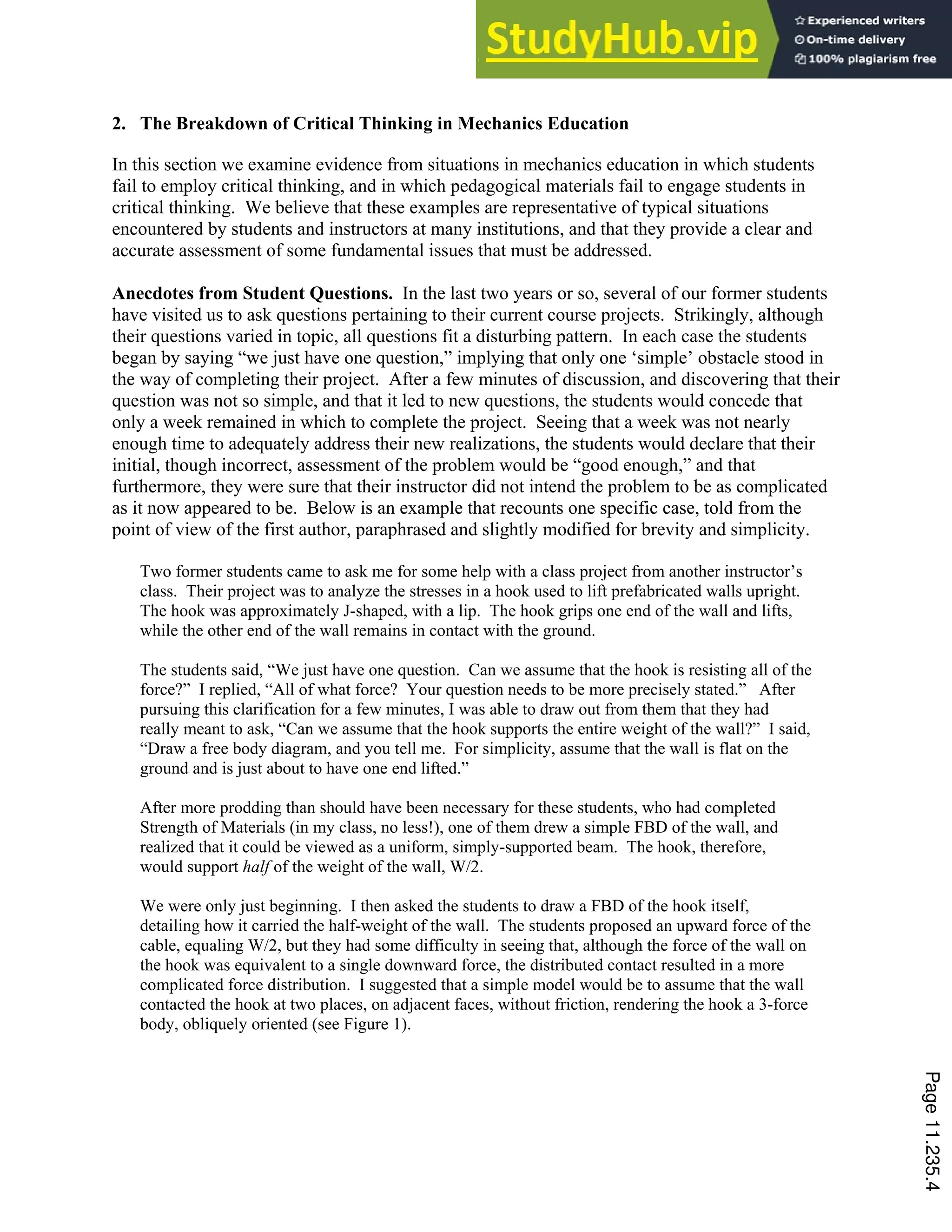 Assessing Critical Thinking In Mechanics In Engineering Education | PDF ...