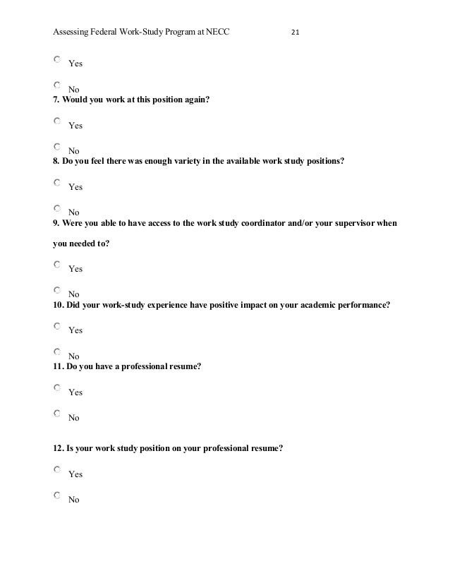 resume for work study