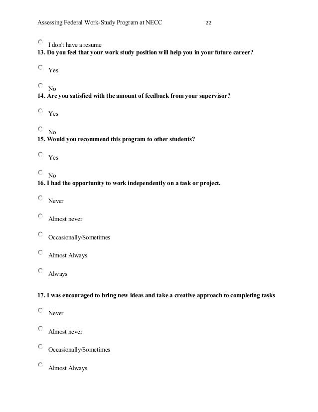 assessing federal work study program at northern essex resume for work study