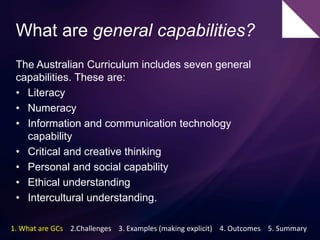 What are general capabilities?
The Australian Core Skills for Work framework
comprises 10 skills organised across three cl...