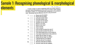 Sample 1: Recognising phonological & morphological
elements
 