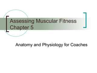 Assessing Muscular Fitness
Chapter 5


  Anatomy and Physiology for Coaches
 