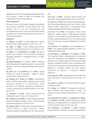 ASSESSING POSTGRADUATE STUDENTS CRITICAL THINKING ABILITY | PDF