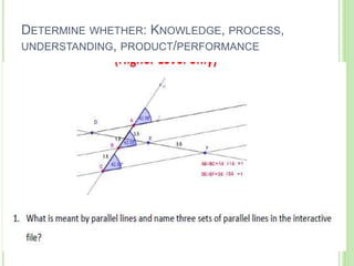 DETERMINE WHETHER: KNOWLEDGE, PROCESS,
UNDERSTANDING, PRODUCT/PERFORMANCE
 