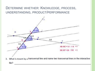 DETERMINE WHETHER: KNOWLEDGE, PROCESS,
UNDERSTANDING, PRODUCT/PERFORMANCE
 