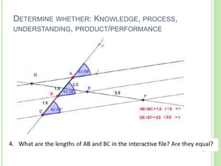 DETERMINE WHETHER: KNOWLEDGE, PROCESS,
UNDERSTANDING, PRODUCT/PERFORMANCE
 