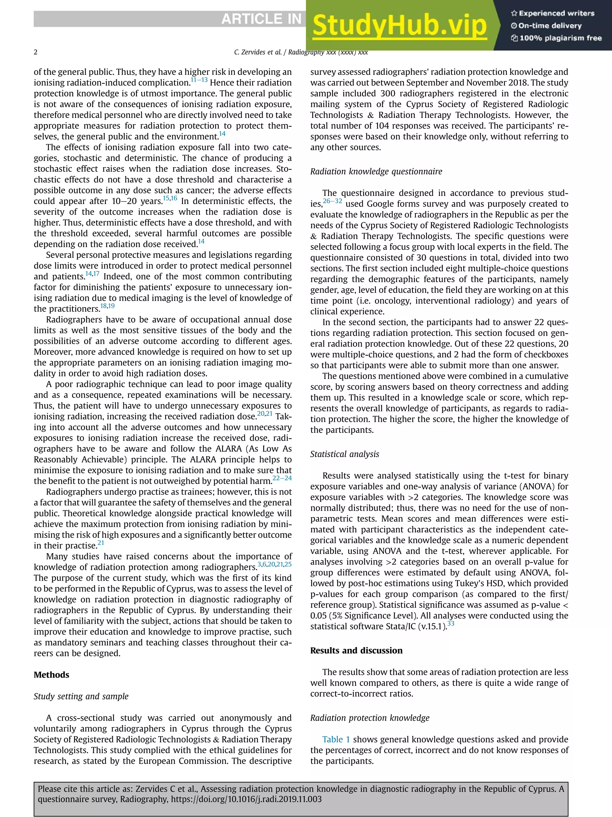 Assessing Radiation Protection Knowledge In Diagnostic Radiography In ...