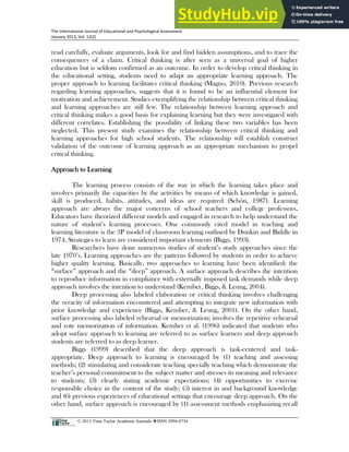 Assessing Students Critical Thinking And Approaches To Learning Pdf