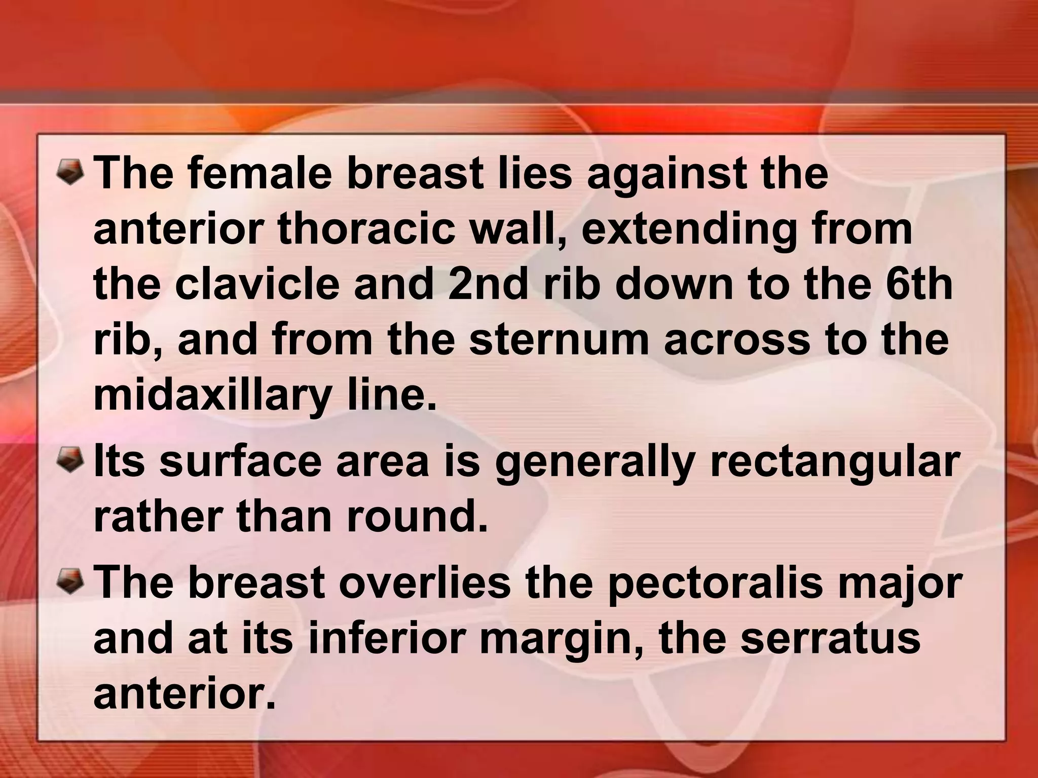 Return – demonstrate the assessing the breasts & axillae examination properly.Anatomy of the breasts & axillae