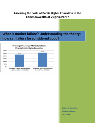 Assessing the costs of Public Higher Education in the
Commonwealth of Virginia Part 7
Robert M. Davis MPA
The Guy in Glasses
7/11/2014
What is market failure? Understanding the theory;
how can failure be considered good?
 