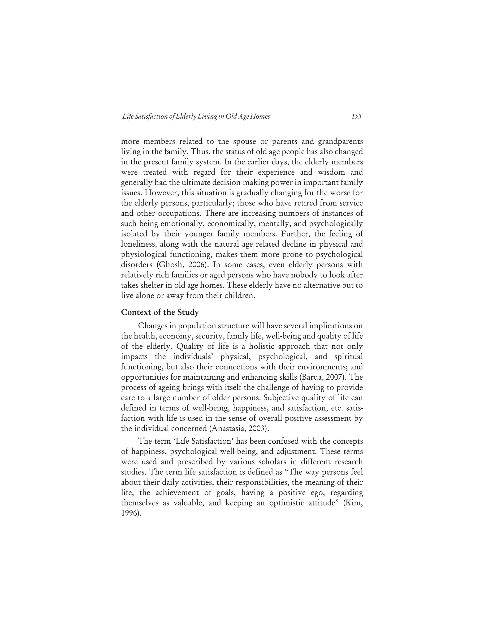 Assessing the life satisfaction of elderly living in old age homes in ...