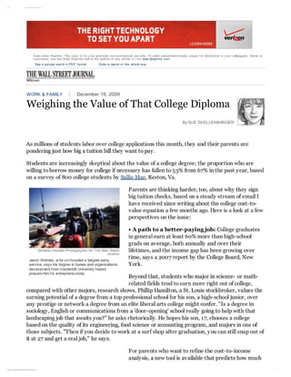  WSJ - Assessing the value of a college degree  