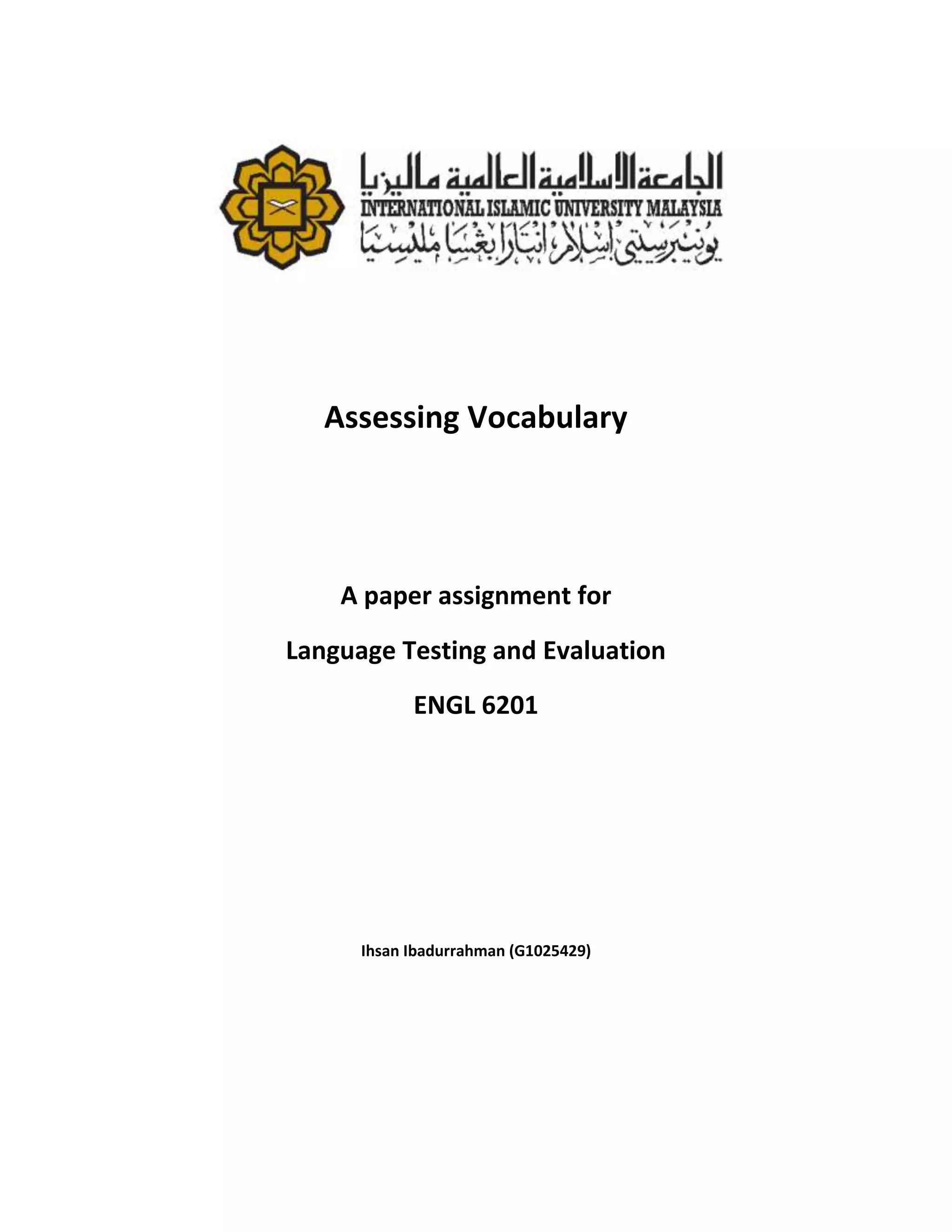 Assessing Vocabulary Docx
