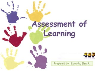 Assessment of
Learning
Prepared by : Loveria, Elsa A.
 