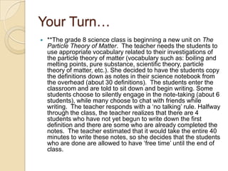 Know your learning outcomes...Howwillyou model the learning outcomes and what success looks like?