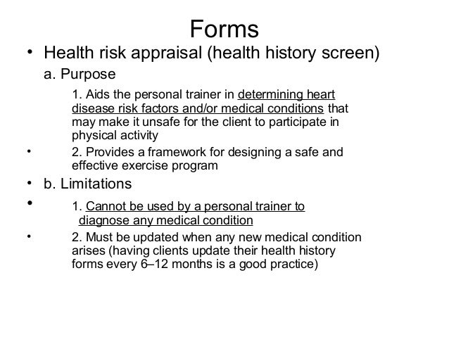 assessment personal trainer health history form