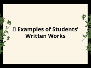 Students Published Work Exhibit of Students' Written Works: Authentic Assessment Tools and ...