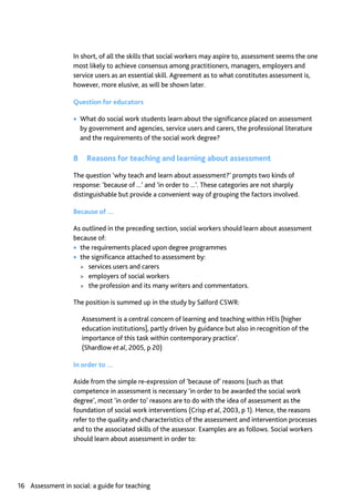 Assessment in Social work: A guide for learning and teaching