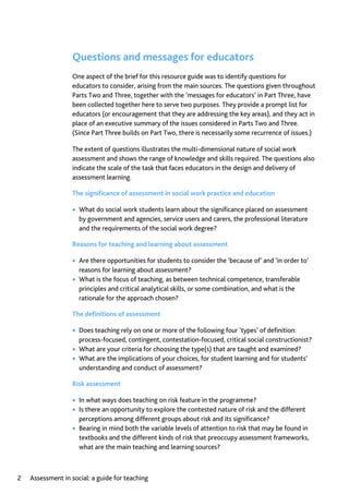 Assessment in Social work: A guide for learning and teaching