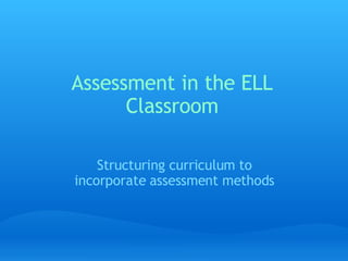 Assessment in the ELL Classroom Structuring curriculum to incorporate assessment methods 