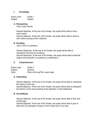 Assessment 1 writing general and specific objectives | DOCX