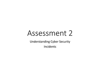Assessment 2
Understanding Cyber Security
Incidents
 
