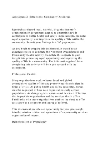 Assessment 2 Instructions Community ResourcesResearch a sel.docx