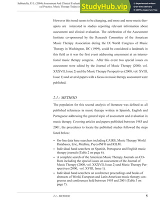Assessment And Clinical Evaluation In Music Therapy An Overview From ...