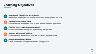 Assessment and Evaluation. Assessment for Effective Training Management ...