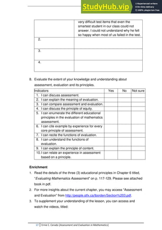 Assessment And Evaluation In Mathematics A Compilation | PDF