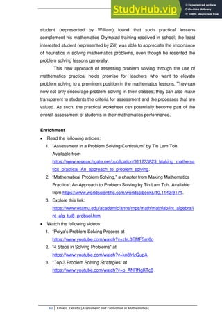 Assessment And Evaluation In Mathematics A Compilation | PDF