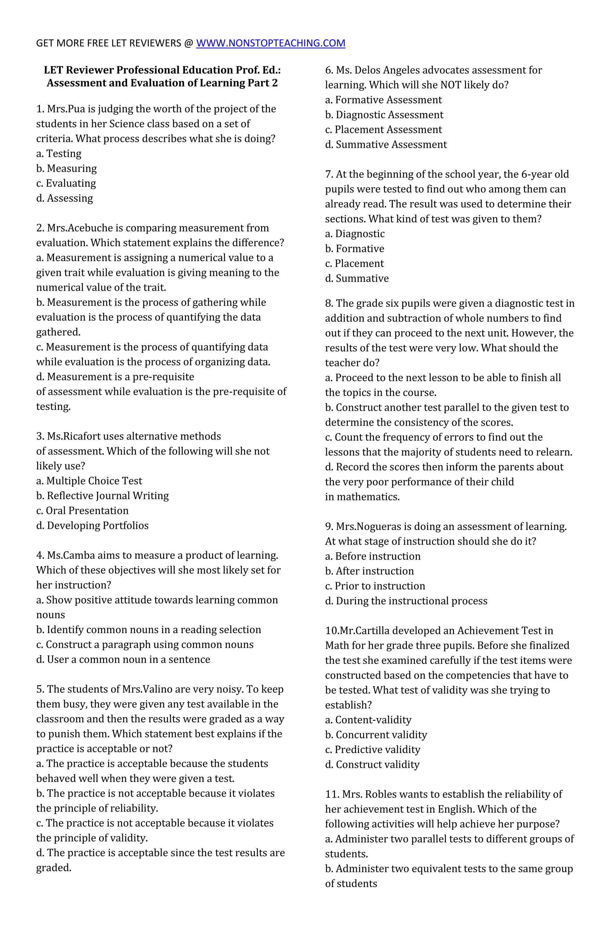 Assessment and evaluation of learning part 2 | PDF