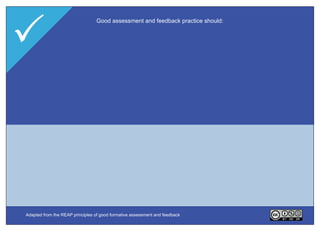 
                                 Good assessment and feedback practice should:




Adapted from the REAP principles of good formative assessment and feedback       Version 2.0
 