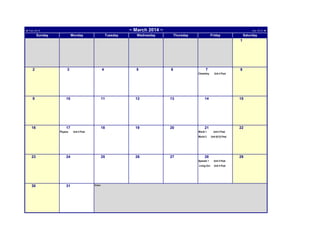 ~ March 2014 ~

◄ Feb 2014

Sunday

Monday

Tuesday

Apr 2014 ►

Wednesday

Thursday

Friday

Saturday

1

2

3

4

5

6

7
Chemistry

9

16

10

11

13

18

17
Physics

12

19

20

14

15

21

22

24

World 1

25

26

27

Unit 5 Post

World 2

23

Unit 5 Post

8
Unit 4 Post

Unit 6(13) Post

28

29

Spanish 1
Living Env

30

31

Notes:

Unit 5 Post
Unit 4 Post

 
