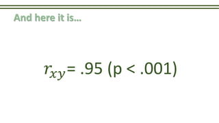 And here it is…
𝑟𝑥𝑦= .95 (p < .001)
 