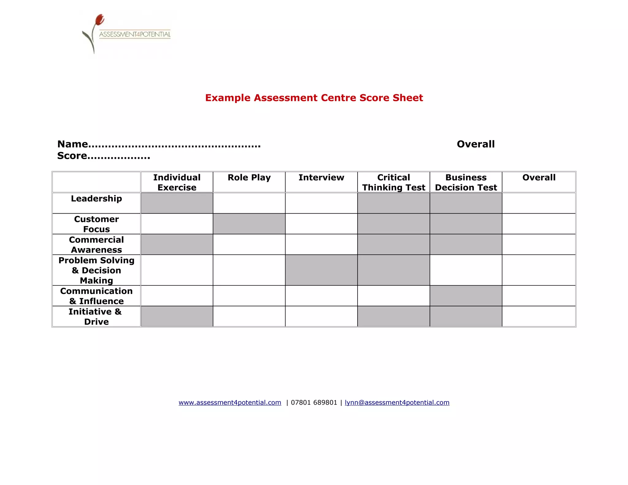 Assessment Centre Score Sheet PPT