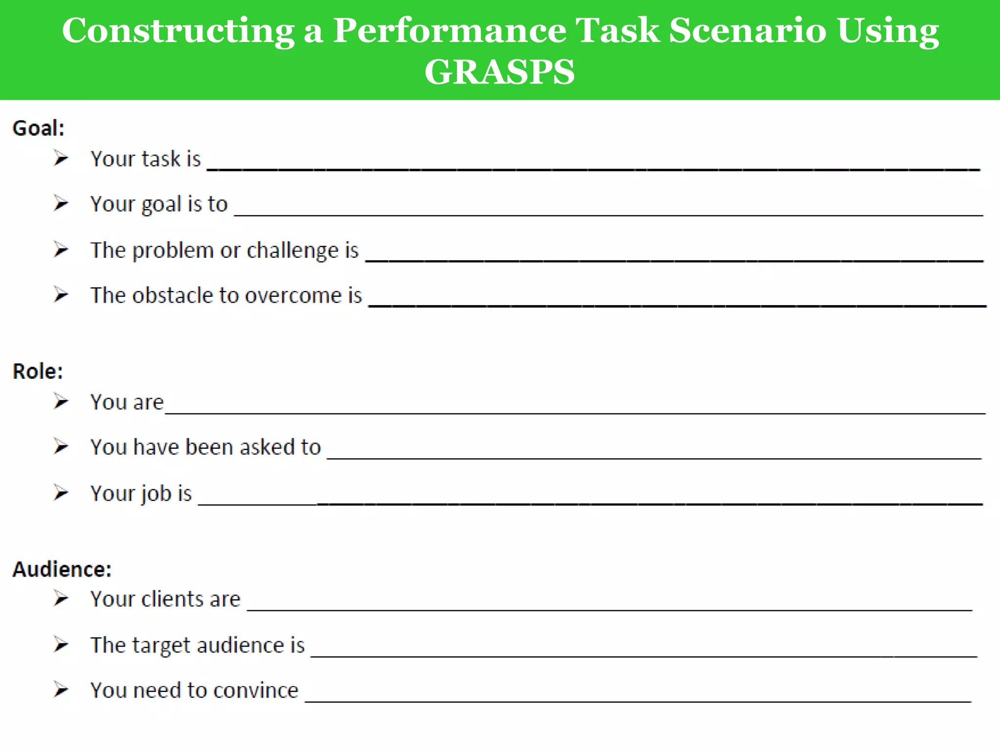 Constructing a Performance Task Scenario Using
GRASPS
 