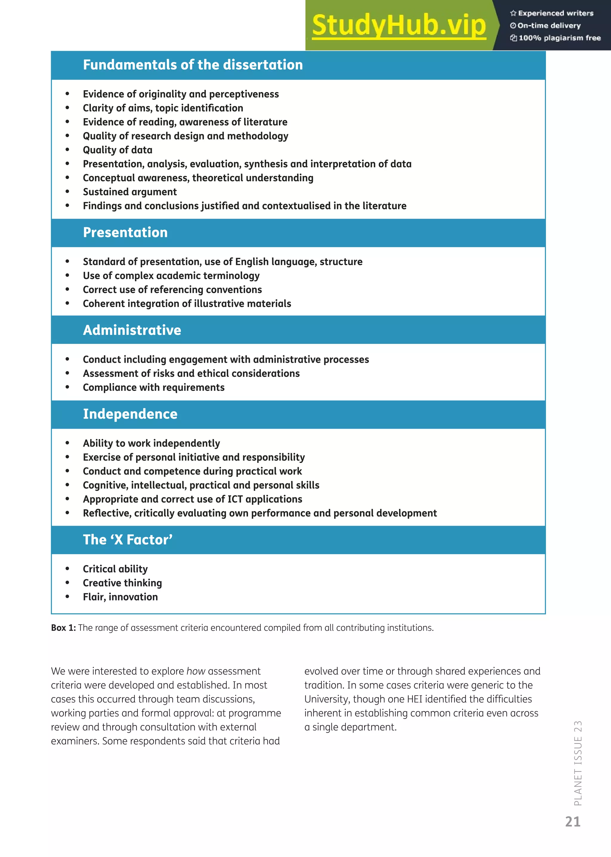 Assessment Criteria And Standards Of The Geography Dissertation In The ...