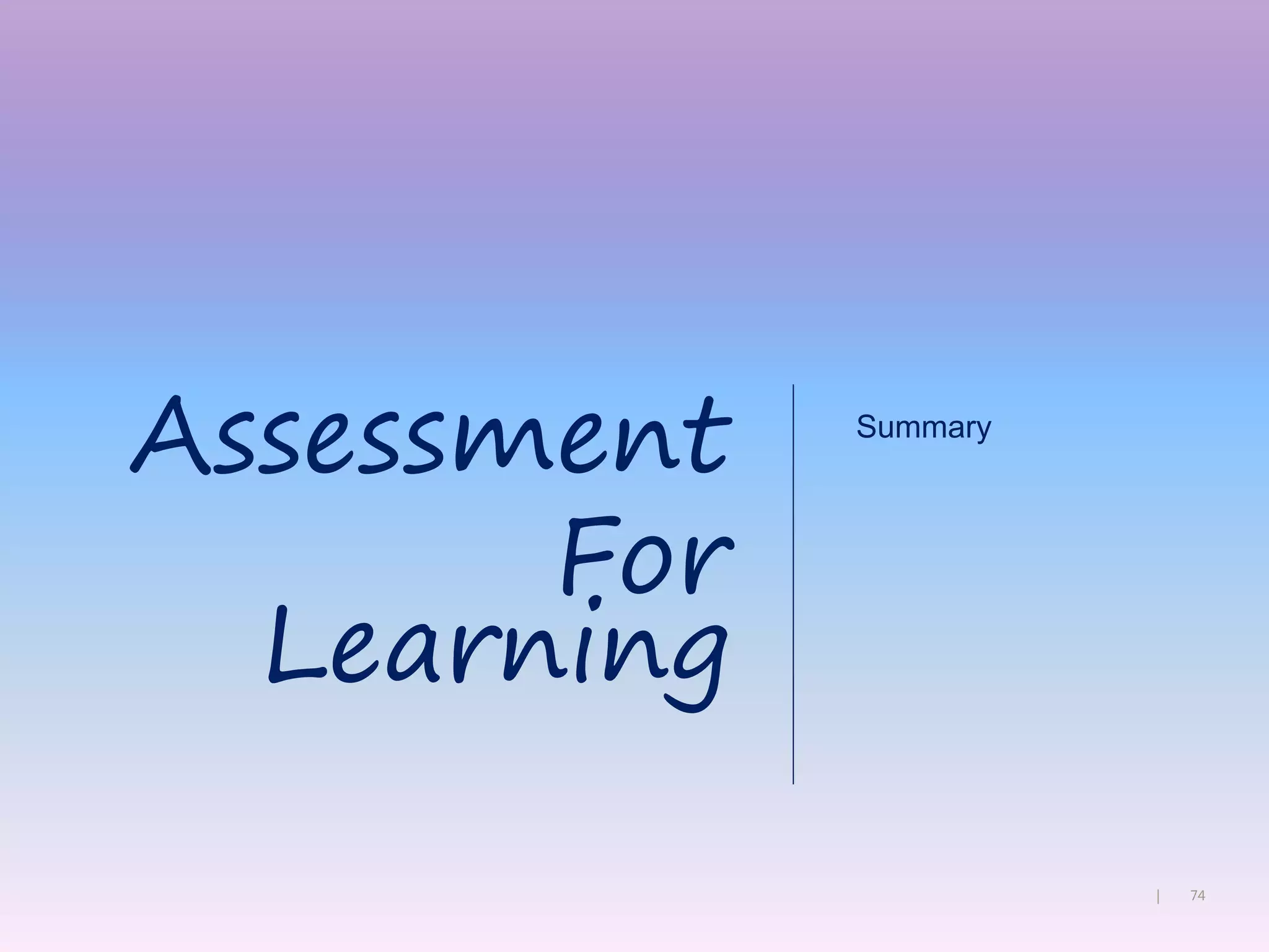 74|
Summary
Assessment
For
Learning
 
