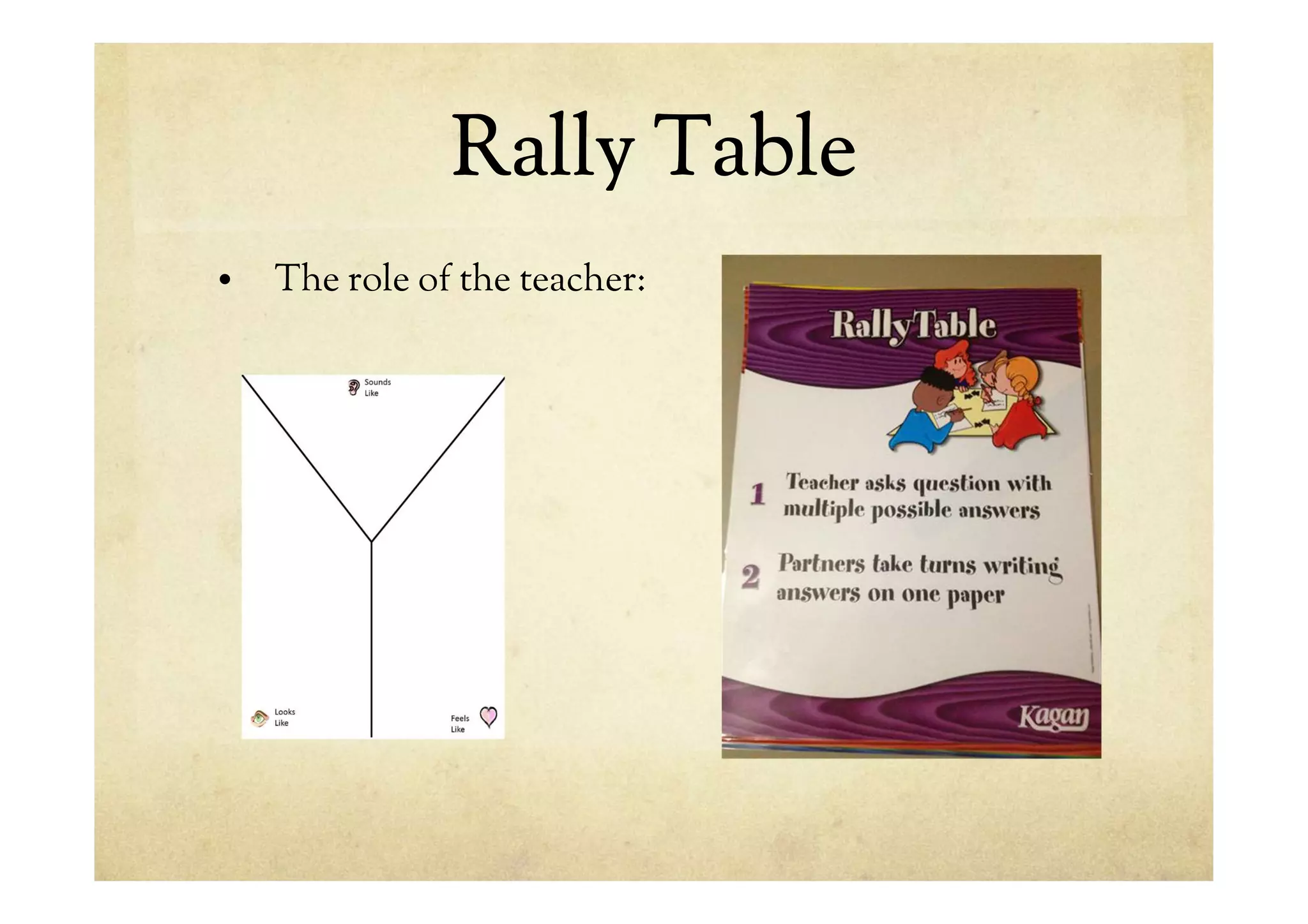 Rally Table
• The role of the teacher:
 